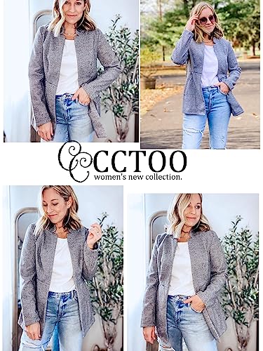 Women's Coat Casual Open Front Blazer Long Sleeve Stand Collar Solid Trench Business Work Office Jacket Outwear