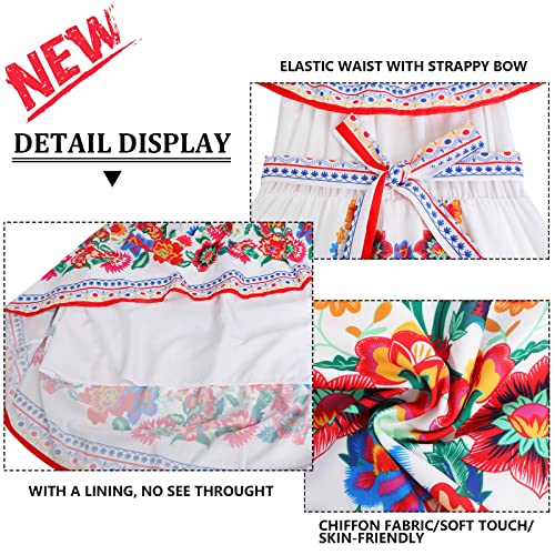Women's Mexican Dress Summer Floral Print Off The Shoulder Sleeveless Beach Long Maxi Dress