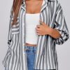 Womens Striped Button Down Shirts 2024 Fall Fashion Puff Long Sleeve Loose Fitting Work Tops