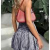 Women's Plaid Strapless Bubble Dress Sleeveless Ruffle Mini Tube Dresses