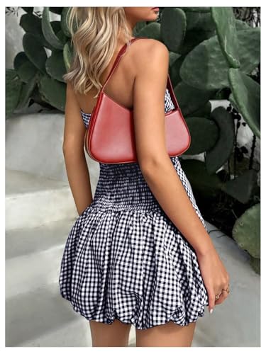 Women's Plaid Strapless Bubble Dress Sleeveless Ruffle Mini Tube Dresses